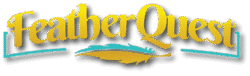 FeatherQuest logo featuring stylized yellow text with feather underline